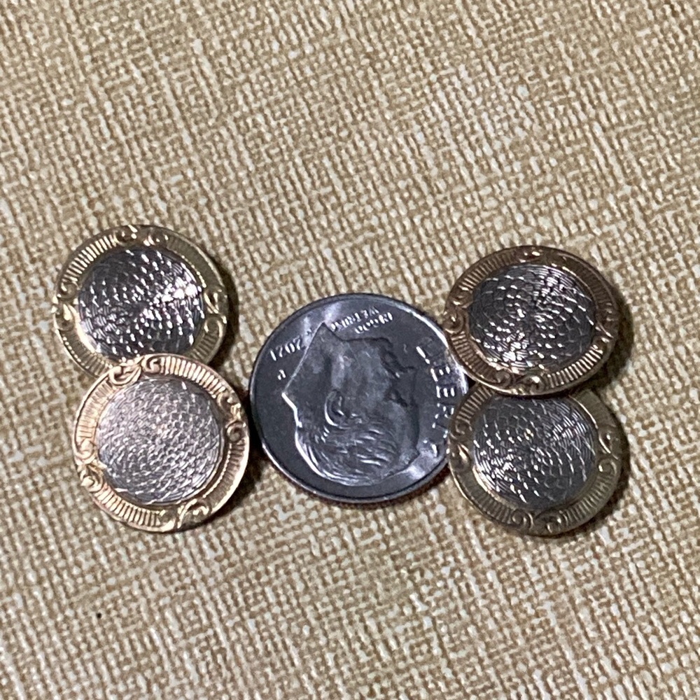 Antique 10K Edwardian Art Deco Double-sided Disc 2Tone Gold GUILLOCHE Cuff Links - Picture 4 of 4